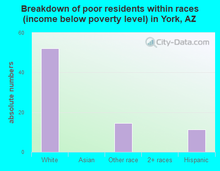 Breakdown of poor residents within races (income below poverty level) in York, AZ