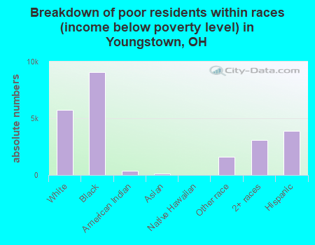 Breakdown of poor residents within races (income below poverty level) in Youngstown, OH