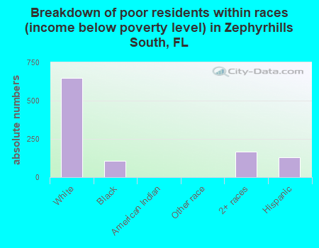 Breakdown of poor residents within races (income below poverty level) in Zephyrhills South, FL