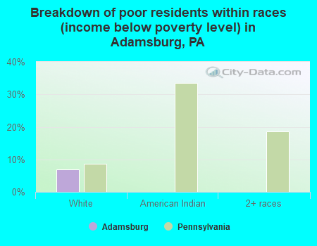 Breakdown of poor residents within races (income below poverty level) in Adamsburg, PA