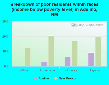 Breakdown of poor residents within races (income below poverty level) in Adelino, NM