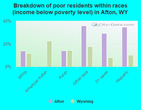 Breakdown of poor residents within races (income below poverty level) in Afton, WY