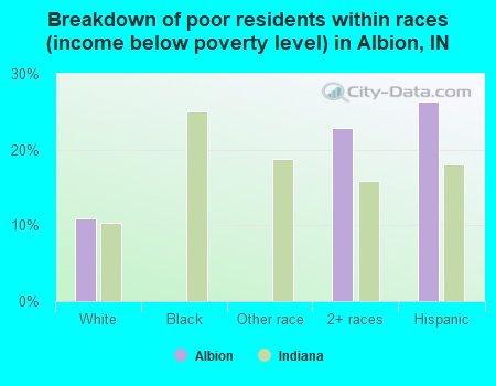 Breakdown of poor residents within races (income below poverty level) in Albion, IN