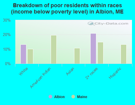 Breakdown of poor residents within races (income below poverty level) in Albion, ME