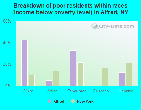 Breakdown of poor residents within races (income below poverty level) in Alfred, NY