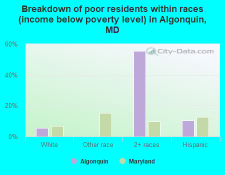 Breakdown of poor residents within races (income below poverty level) in Algonquin, MD