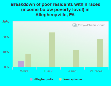 Breakdown of poor residents within races (income below poverty level) in Alleghenyville, PA