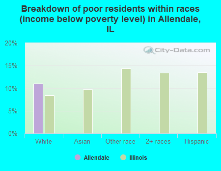 Breakdown of poor residents within races (income below poverty level) in Allendale, IL