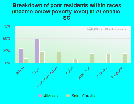 Breakdown of poor residents within races (income below poverty level) in Allendale, SC