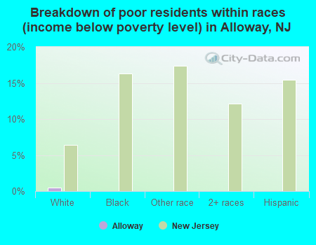 Breakdown of poor residents within races (income below poverty level) in Alloway, NJ