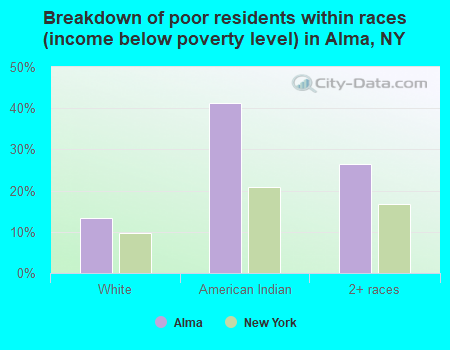 Breakdown of poor residents within races (income below poverty level) in Alma, NY