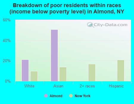 Breakdown of poor residents within races (income below poverty level) in Almond, NY