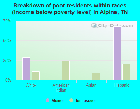 Breakdown of poor residents within races (income below poverty level) in Alpine, TN