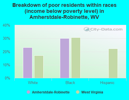 Breakdown of poor residents within races (income below poverty level) in Amherstdale-Robinette, WV