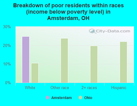 Breakdown of poor residents within races (income below poverty level) in Amsterdam, OH
