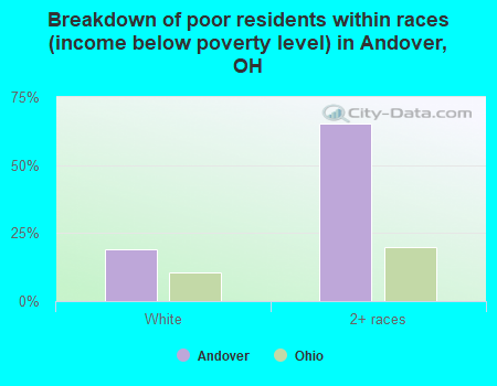 Breakdown of poor residents within races (income below poverty level) in Andover, OH