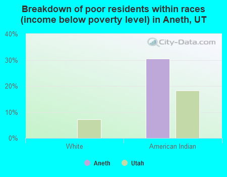 Breakdown of poor residents within races (income below poverty level) in Aneth, UT