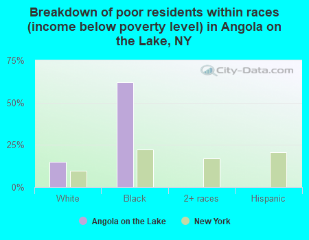 Breakdown of poor residents within races (income below poverty level) in Angola on the Lake, NY