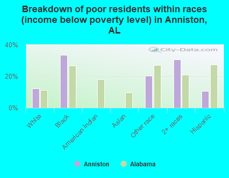 Breakdown of poor residents within races (income below poverty level) in Anniston, AL