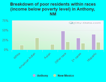 Breakdown of poor residents within races (income below poverty level) in Anthony, NM
