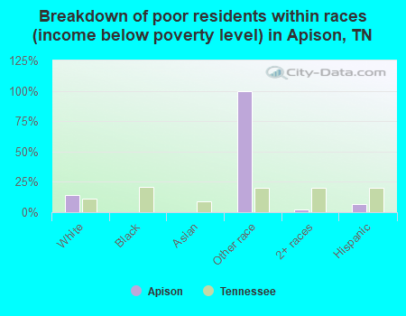 Breakdown of poor residents within races (income below poverty level) in Apison, TN