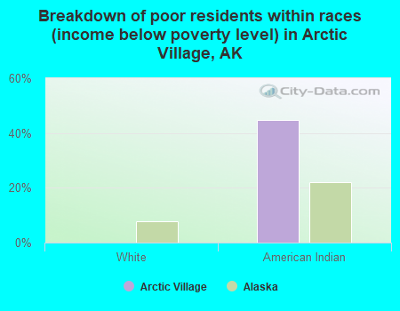 Breakdown of poor residents within races (income below poverty level) in Arctic Village, AK