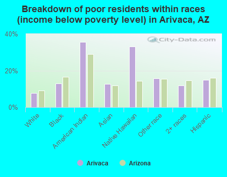 Breakdown of poor residents within races (income below poverty level) in Arivaca, AZ