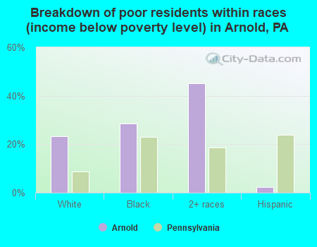 Breakdown of poor residents within races (income below poverty level) in Arnold, PA