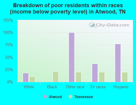 Breakdown of poor residents within races (income below poverty level) in Atwood, TN