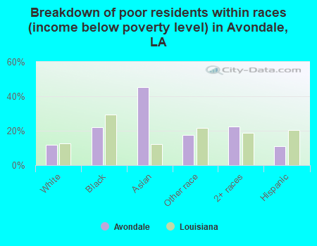Breakdown of poor residents within races (income below poverty level) in Avondale, LA