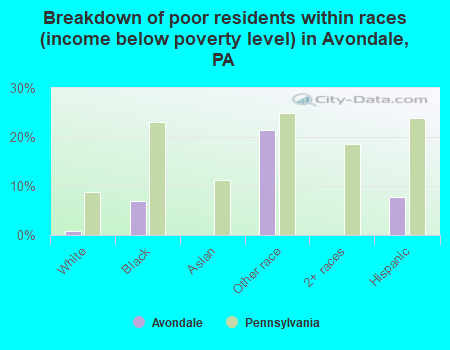 Breakdown of poor residents within races (income below poverty level) in Avondale, PA
