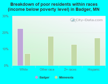 Breakdown of poor residents within races (income below poverty level) in Badger, MN