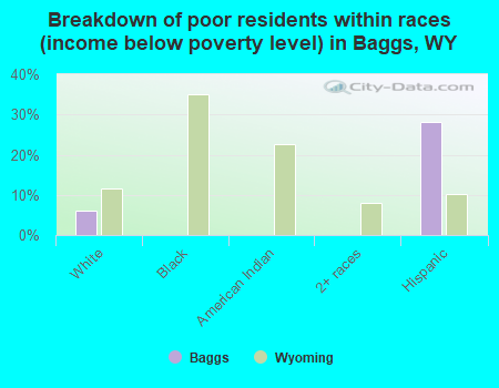Breakdown of poor residents within races (income below poverty level) in Baggs, WY