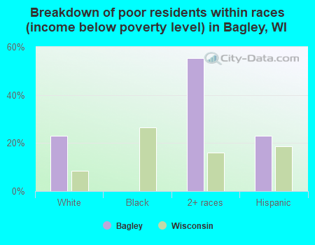 Breakdown of poor residents within races (income below poverty level) in Bagley, WI