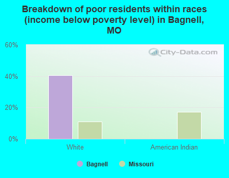 Breakdown of poor residents within races (income below poverty level) in Bagnell, MO