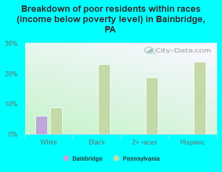Breakdown of poor residents within races (income below poverty level) in Bainbridge, PA