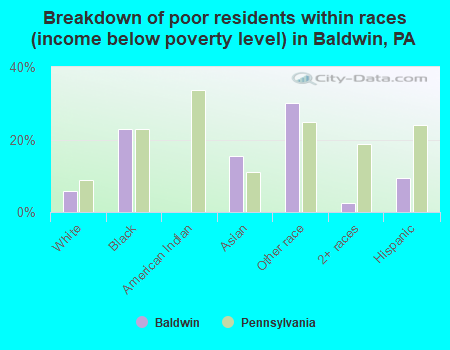 Breakdown of poor residents within races (income below poverty level) in Baldwin, PA
