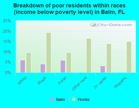 Breakdown of poor residents within races (income below poverty level) in Balm, FL