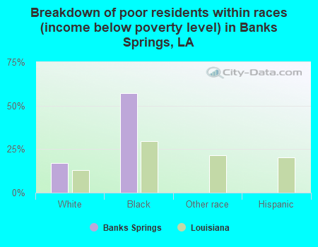 Breakdown of poor residents within races (income below poverty level) in Banks Springs, LA