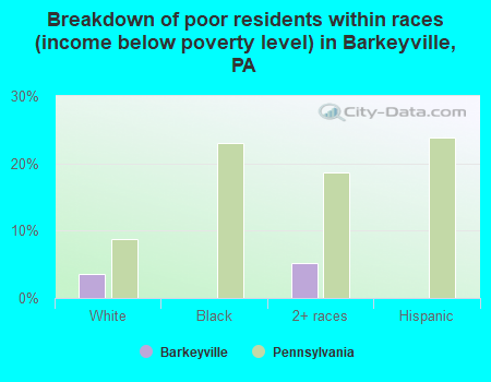Breakdown of poor residents within races (income below poverty level) in Barkeyville, PA