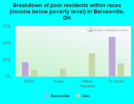Breakdown of poor residents within races (income below poverty level) in Barnesville, OH