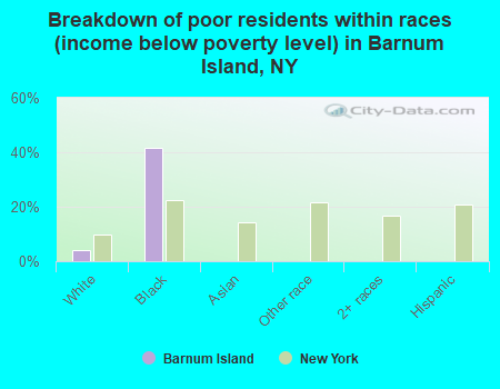 Breakdown of poor residents within races (income below poverty level) in Barnum Island, NY