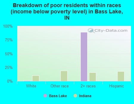 Breakdown of poor residents within races (income below poverty level) in Bass Lake, IN
