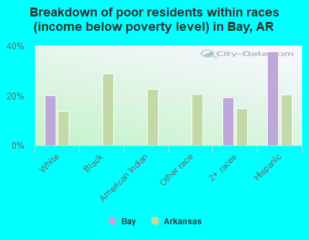 Breakdown of poor residents within races (income below poverty level) in Bay, AR