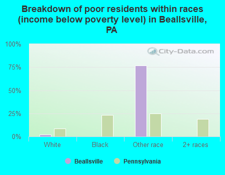 Breakdown of poor residents within races (income below poverty level) in Beallsville, PA