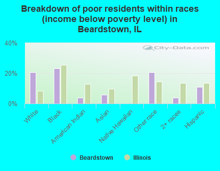 Breakdown of poor residents within races (income below poverty level) in Beardstown, IL