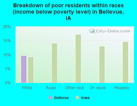 Breakdown of poor residents within races (income below poverty level) in Bellevue, IA