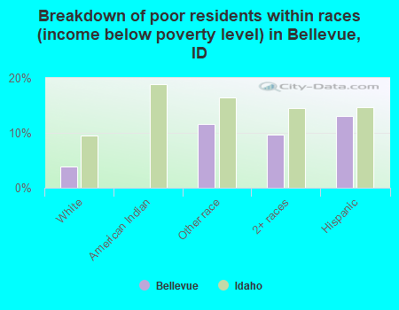 Breakdown of poor residents within races (income below poverty level) in Bellevue, ID