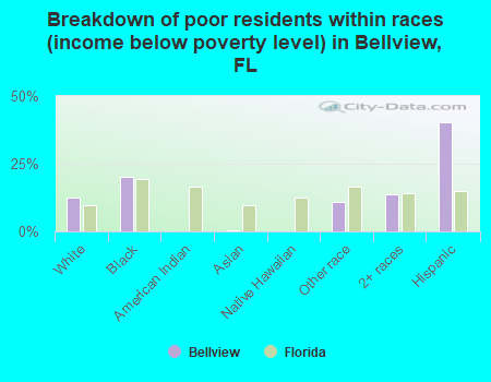 Breakdown of poor residents within races (income below poverty level) in Bellview, FL