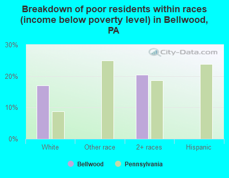 Breakdown of poor residents within races (income below poverty level) in Bellwood, PA